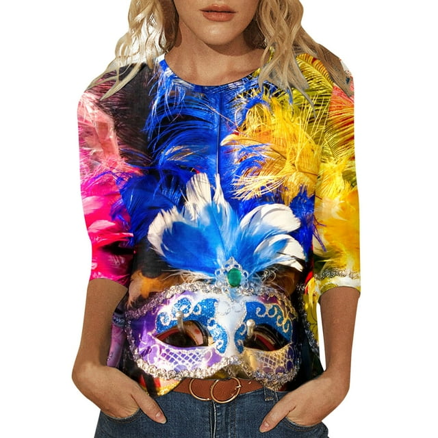 PMUYBHF T-Shirt Imprimé Joyeuses Fêtes Manches 3/4 Col Rond Blouse 3209 TG