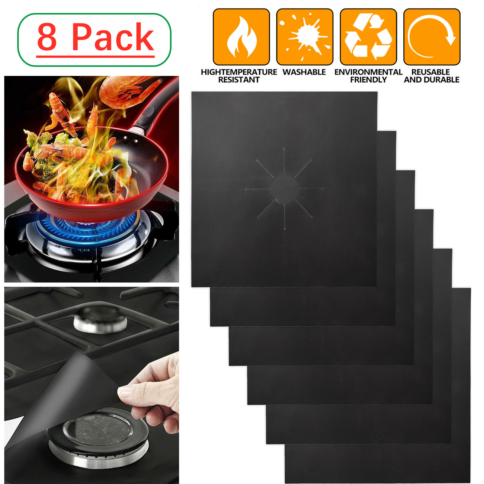 8 Pack Gas Stove Burner Covers, Reusable Nonstick Stove Top Burner Cover Liners Heatresistant