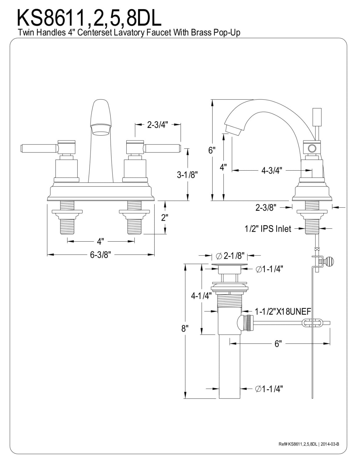 Kingston Brass KS8615DL 4 in. Centerset Bathroom Faucet, Oil Rubbed Bronze