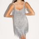 thumbnail image 1 of Vestidos Cortos Mini vestido con flecos correa de espagueti mujer tirantes mujer verano (plata XL) Cgtredaw Para estrenar, 1 of 1