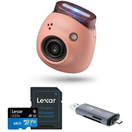 Fujifilm Instax Pal Digital Camera, Powder Pink, Bundle with 64GB Memory Card and OTG Card Reader