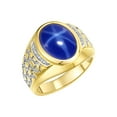 thumbnail image 4 of RYLOS Men's Rings Yellow Gold Plated Silver Nugget Ring with Cabochon Gemstone & Diamonds Blue Star Sapphie Rings For Men Size 11, 4 of 8