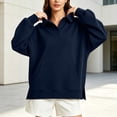 thumbnail image 3 of Fashion Sweatshirts for Women Oversized Sweatshirt Long Sleeve Button With Kangaroo Pocket Side Slit Loose Tops, 3 of 8