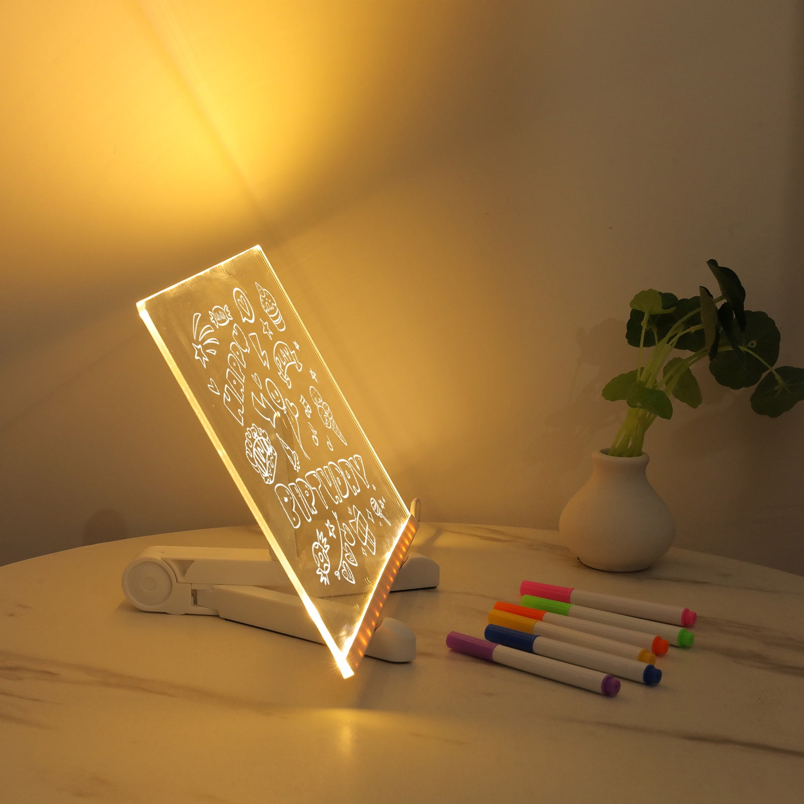 LED Note Board with Colors, Acrylic Dry Erase Board with Light, Light up Dry Erase Board with Stand as a Glow Memo LED Letter Message Board Note Glass Led Board White Board