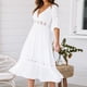thumbnail image 5 of ICHUANYI Clearance Women’s Sexy Solid Dress Hollow Chiffon Short Sleeve V-Neck Long Dress(White, S) ICHUANYI WER2023080711744, 5 of 8