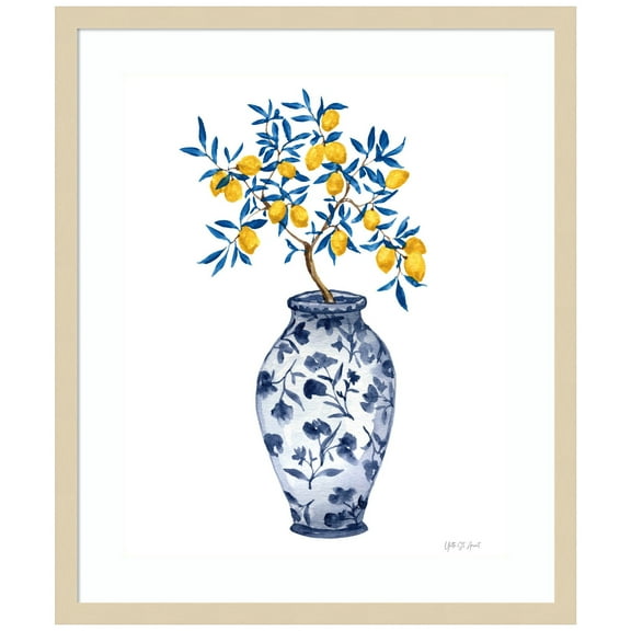 Amanti Art Lemon Tree in Chinoiserie II Wood Framed Wall Art Print