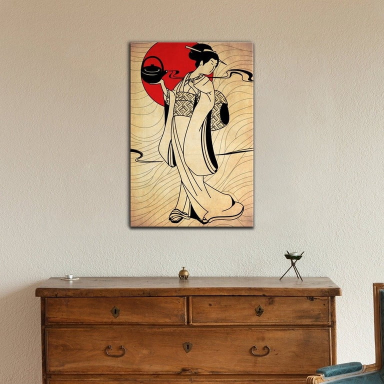 Wall26 - Japanese Culture Canvas Wall Art - Traditional Japanese Woman Dress in Kimono with Teapot - Gallery Wrap Modern Home Art | Ready to Hang - Wall26 - Japanese Culture Canvas Wall Art - Traditional Japanese Woman Dress in Kimono with Teapot - Gallery Wrap Modern Home Art | Ready to Hang -