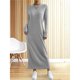 thumbnail image 4 of Vestido Tipo Suéter para Mujer, Larga, Tejido Acanalado, Cuello Redondo, Corte Entallado, Informal, para Otoño. Gris M, 4 of 9