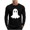 thumbnail image 3 of UVEASISHA Mens Long Sleeve Halloween Shirt Big and Tall Casual Ghost Print Graphic Tees Slim Fit Stretch Workout Shirts Holiday Funny Gifts Black 5XL, 3 of 6