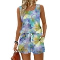 thumbnail image 2 of Iaqnaocc Two Piece Sets for Women Dressy Casual Womens Short Sets Vintage Floral Print Square Neck Sleeveless Womens Tops and Shorts Summer Outfits Lounge Sets for Women Yellow 2XL, 2 of 5