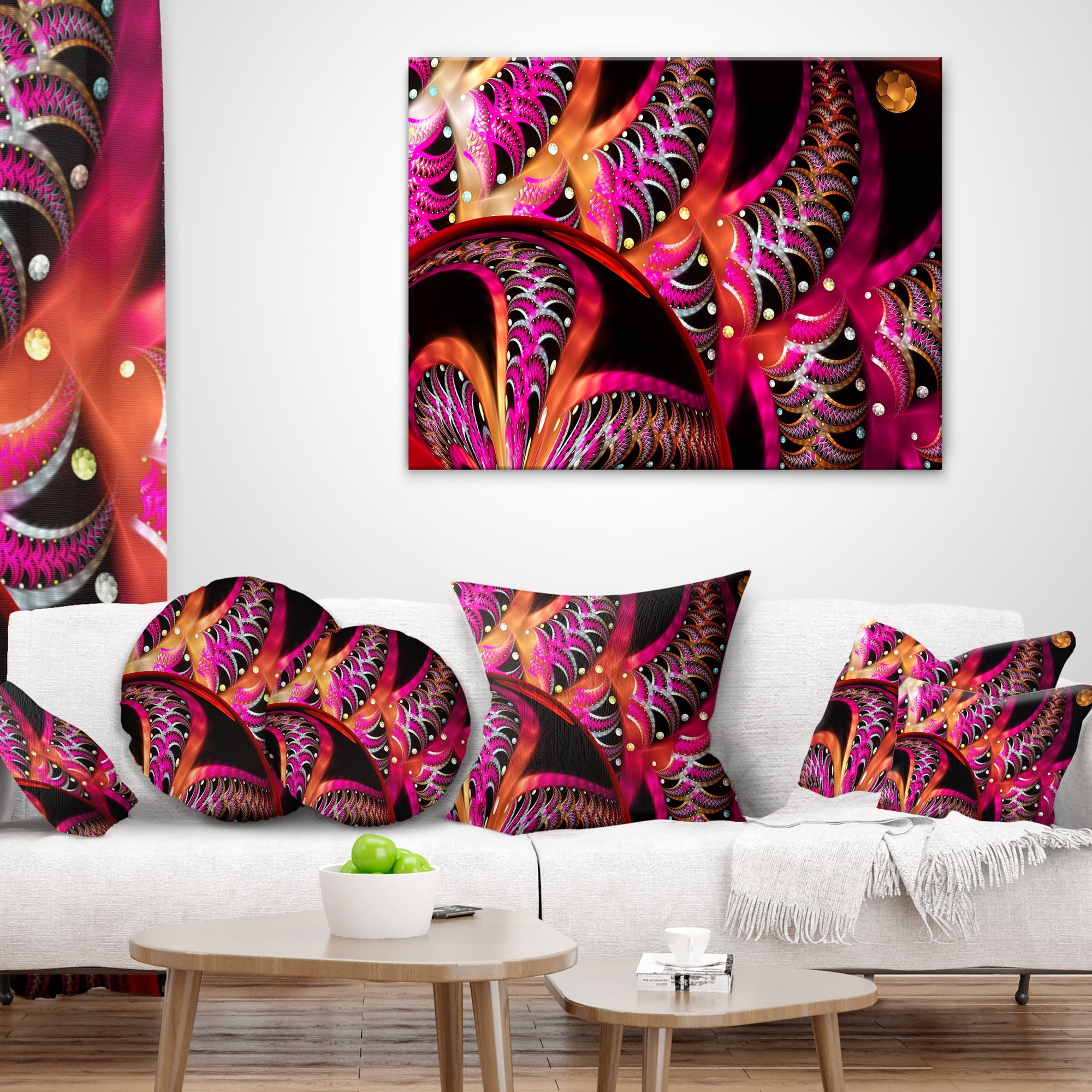 Designart Unique Magenta Fractal Design Pattern - Abstract Throw Pillow - 18x18