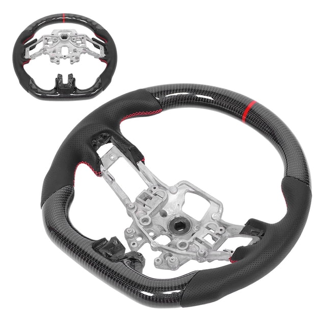 Volant de Direction en Fibre de Carbone, Cuir Nappa Perforé, Coutures Rouges, Ajustement pour V6/EcoBoost/GT/Shelby