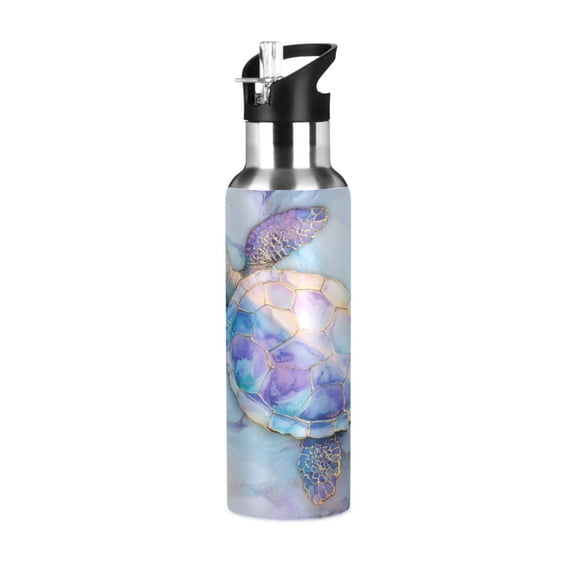 ALAZA Turtle on Marble Water Bottle Insulated Flask Stainless Steel Straw Lid 20 oz