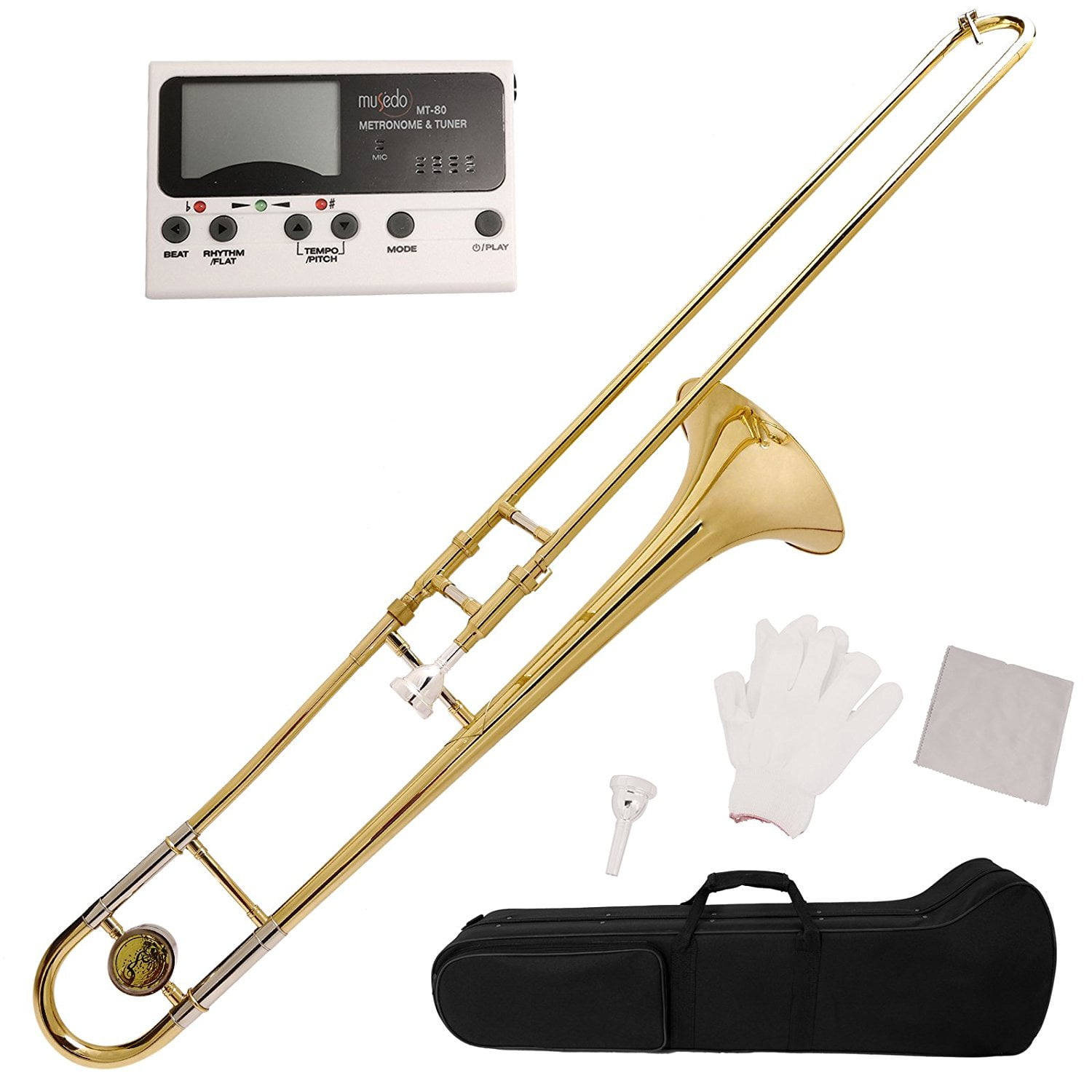 Uenjoy Gold School Band Student Bb Slide Trombone Professional w/Tuner
