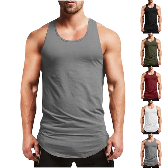 Mens Tank Tops Men's Undershirts Tank Top Mens Tank Top Men's Vintage Solid Color Casual Fitness Sport Permeability Round Neck Tank Army Green XXL