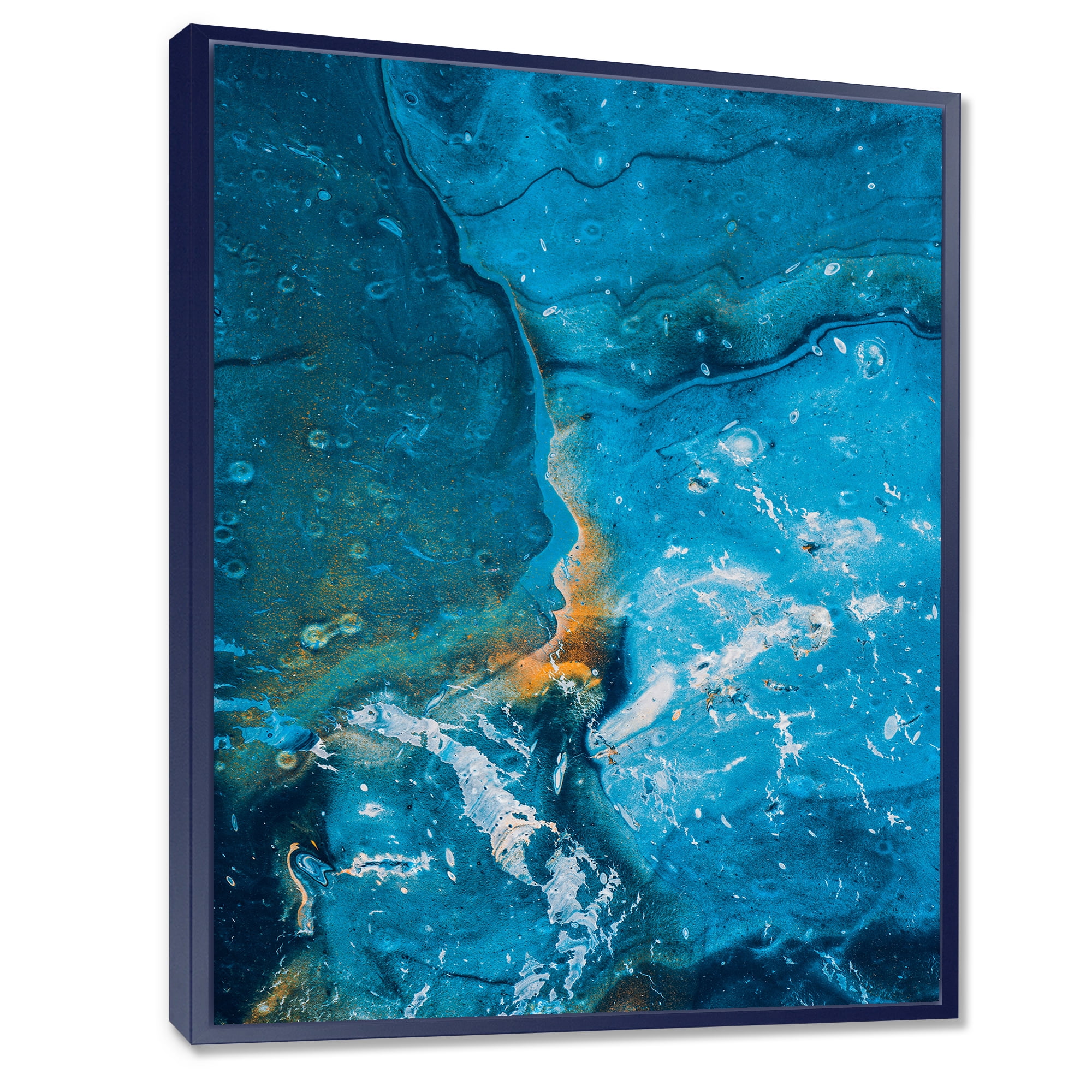 Abstract Blue Marble Composition I 12 in x 20 in Framed Painting Canvas Art Print, by Designart