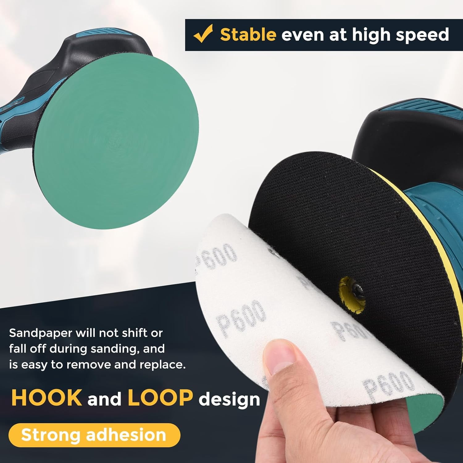FRKSMD-50 Pcs 3 Inch Sanding Disc 400 Grit Hook and Loop Sandpaper Random Orbital Sander Pads for Woodworking, Metal, Stone Grinding and Polishing, Green, Zirconia