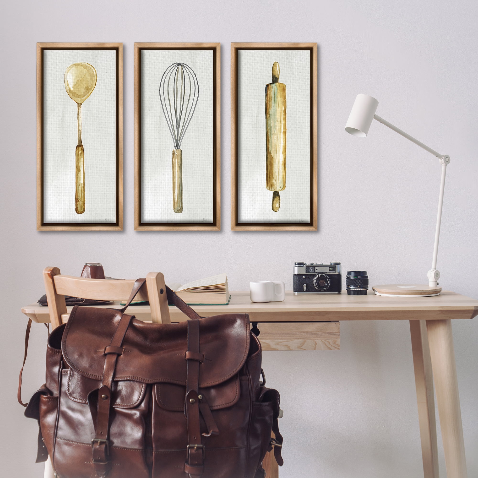 Stupell Industries Traditional Kitchen Utensils Food & Beverage Painting Brown Floater Framed Canvas Art Print Wall Art, 11 x 25, Set of 3