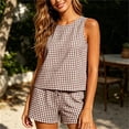 thumbnail image 6 of Htigea Womens Plaid 2 Piece Sets Casual Sleeveless Tank Top Shorts Matching Outfits Summer Loungewear Brown M, 6 of 7