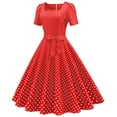 thumbnail image 2 of IBTOM CASTLE Women Polka Dots Vintage Dress 1950s Retro Rockabilly Swing Dress Ladies Cocktail Tea Party Summer Casual Dresses L Red, 2 of 8