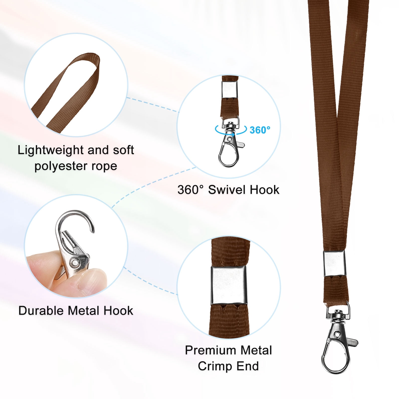 Uxcell 100-Pack Lanyards for ID Badges, Brown 0.4 in Wide Keychain Flat Neck Lanyard Strap with Swivel Hook Clip ID Holder Folder