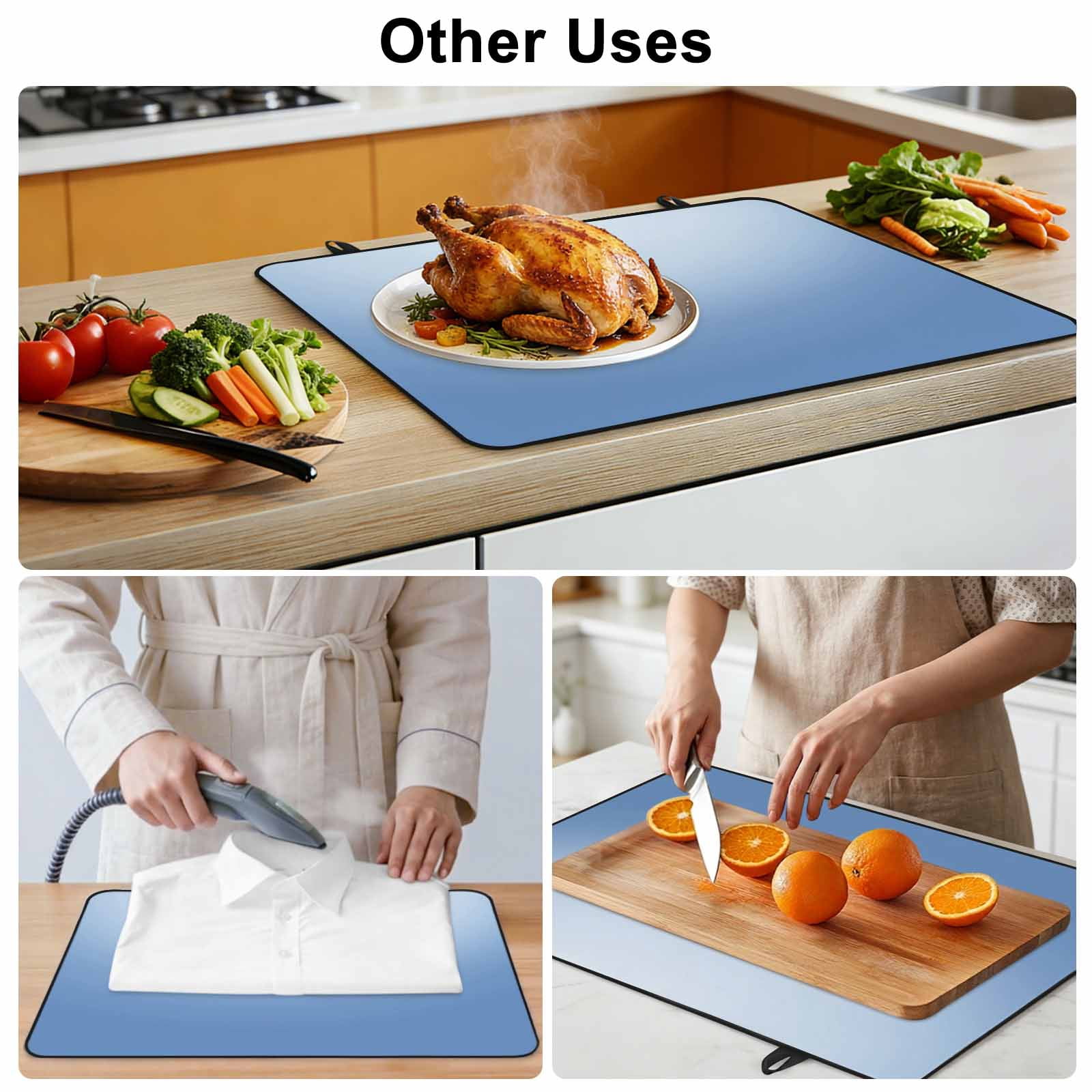 Blue Ombre Stove Top Cover for Electric Stove, Heat-proof & Non Slip Glass Top Stove Cover Protector, Modern Minimalist Gradient Aesthetic Kitchen Flat Cooktop Rubber Mat 24x21 Inches