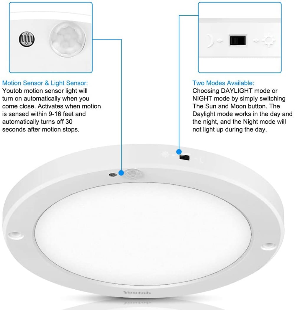 Youtob motion sensor ceiling light, 15W,4000K Cool White, 1200 Lumens 8.7inch Flush Mount Lighting Fixture for Doorway, Stairway, Corridor