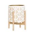 thumbnail image 2 of Boho Metal Planter Pot With 4-Leg Gold Metal Base - White & Gold - 12"H x 9.5"W, 2 of 4
