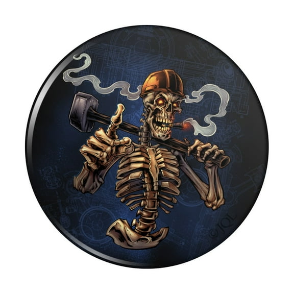 Construction Worker Sledgehammer Smoking Skeleton Kitchen Refrigerator Locker Button Magnet