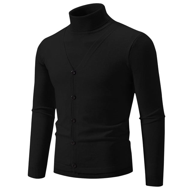 LOVZFMLL Men's Sweaters, Solid Color Turtleneck Ribbed Cardigan, Casual Fashion Button Vest, Mock Two-Layer, Warm Winter Tops, Fall Clothes
