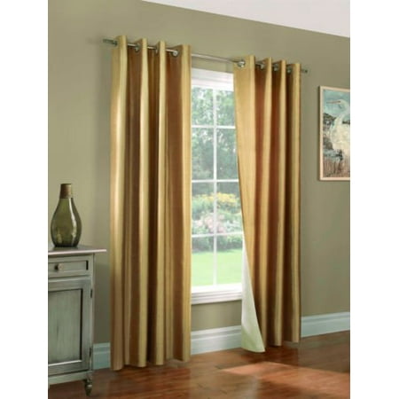 (#32) Hotel Quality SILVER Grommet Top, FAUX SILK 1 PANEL GOLD SOLID THERMAL FOAM LINED BLACKOUT HEAVY THICK WINDOW CURTAIN DRAPES  GROMMETS 108" LENGTH