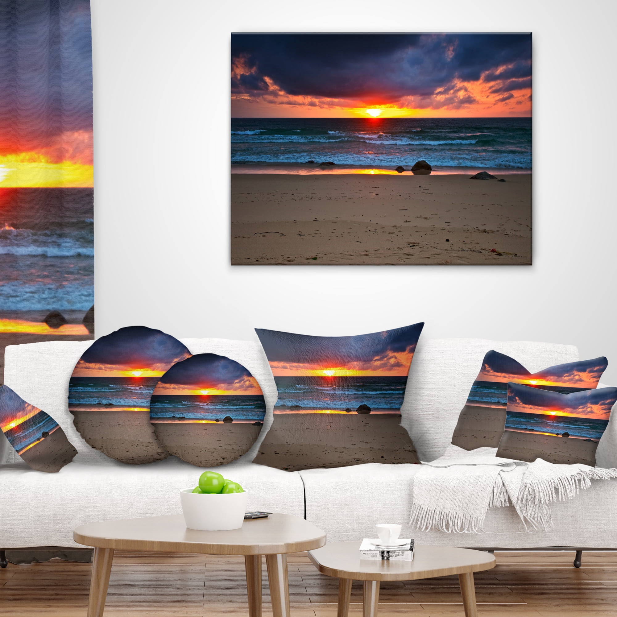 Designart Dramatic Colorful Sky Over Beach - Seashore Throw Pillow - 18x18