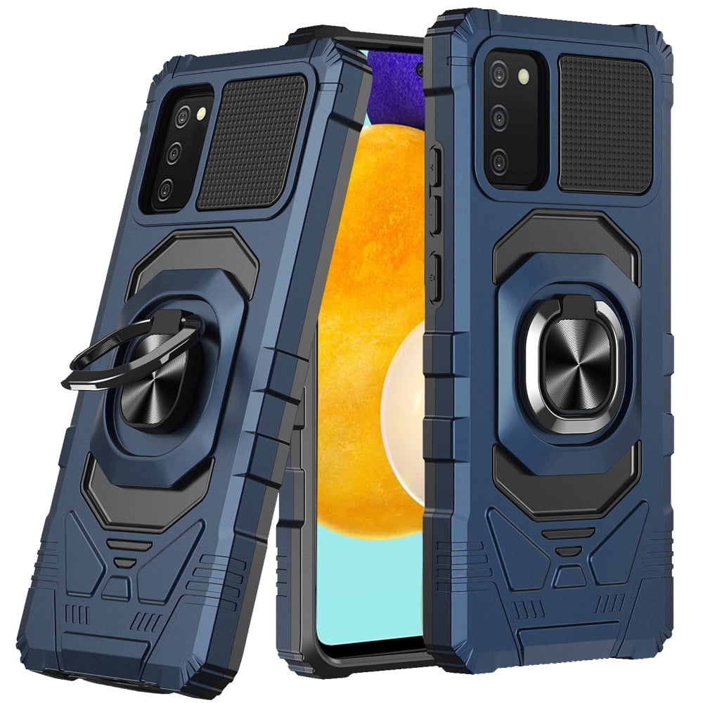 Phone Case for Samsung Galaxy A03S Hybrid Dual Layer with Rotate Magnetic Ring Stand Holder Kickstand, Rugged Shockproof Protective Cover for Galaxy A03S - Blue