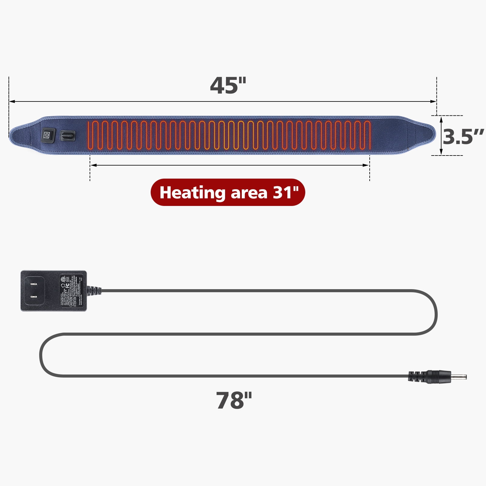 Versatile Heating Pad Wrap for Multiple Areas Multi-USE WRAP Heating Pad for Elbow, Wrist, Ankle, Body Strip Type Wrap Around Heating Pad 78" Long Charge Cord Elbow Heating Pad