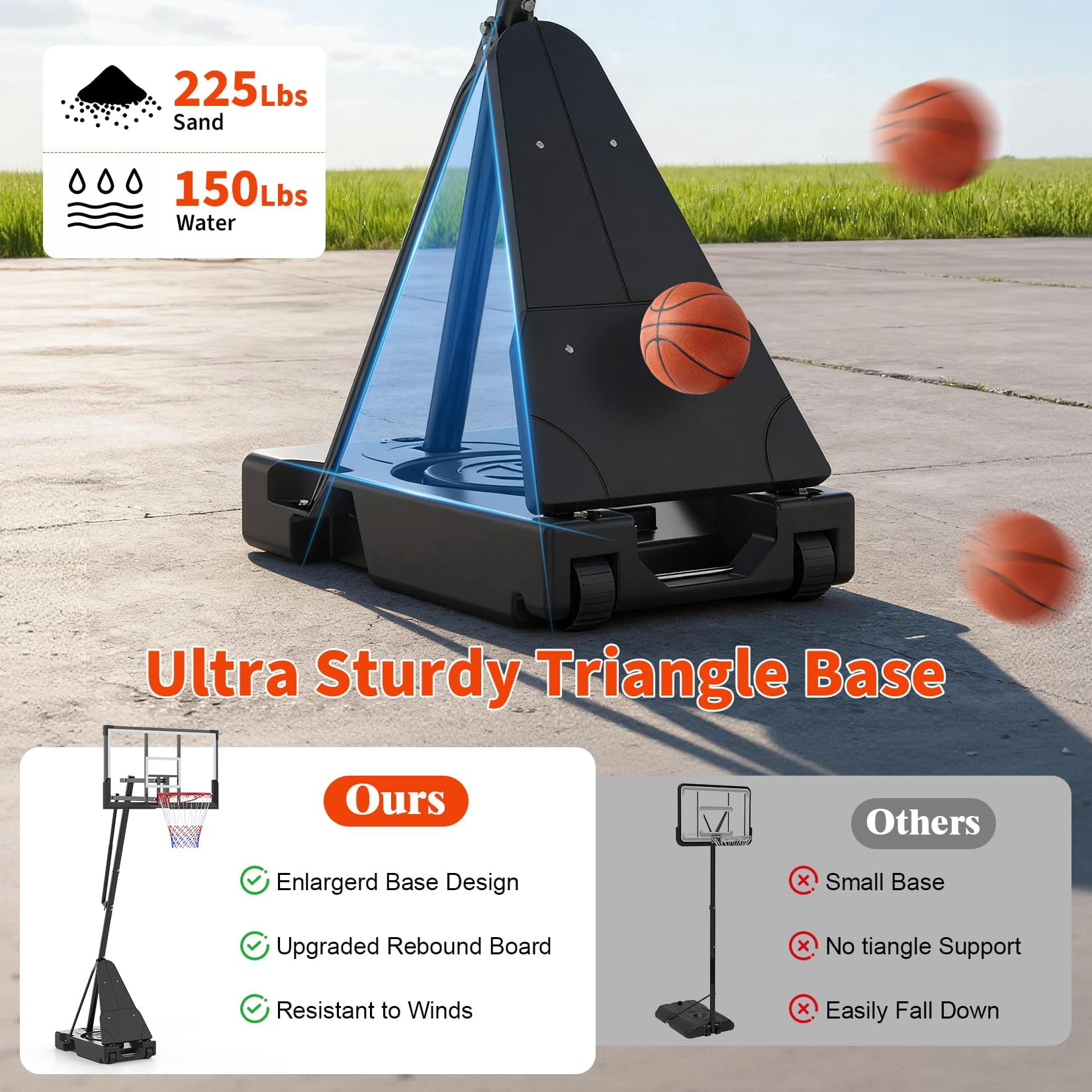 Basketball Hoop Outdoor 44 Inch Shatterproof PC Backboard, 4.92-10FT Stepless Adjustable Height, Portable Basketball Hoop with Wheels for Backyard, Driveway and Court