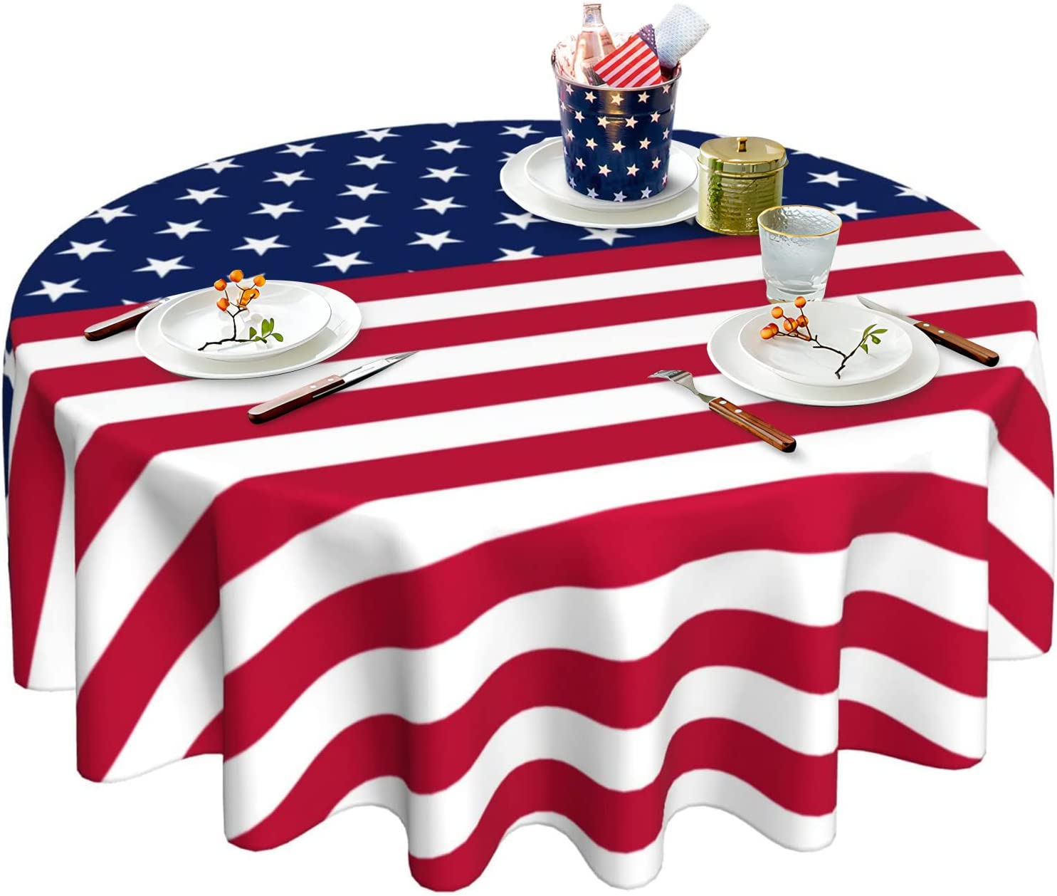 Patriotic Tablecloth American Flag Tablecloth Round Tablecloth 60 Inch
