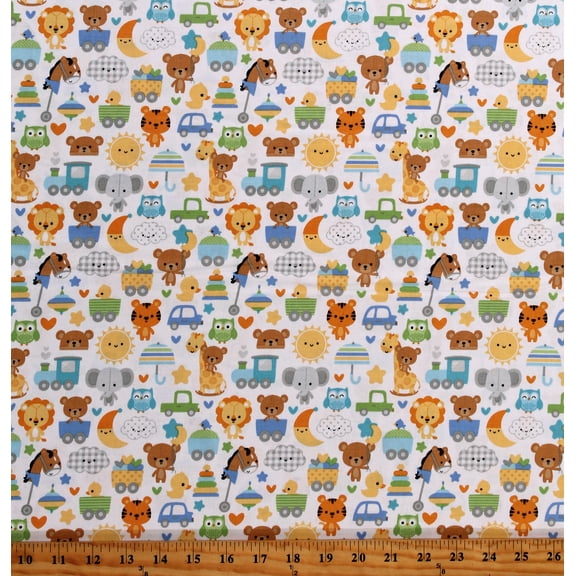 Cotton Special Delivery Kids Children Animals Clouds Symbols Babies Sun Moon Boys Girls White Cotton Fabric Print by the Yard (C15280-WHITE) Riley Blake