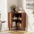 thumbnail image 4 of Jableast Fluted Corner Cabinet, Wood Corner Storage Cabinet with 2-Sliding Doors, Wooden Freestanding Narrow Storage Organizer for Small Space, Living Room, Dining Room, Bathroom, Walnut, 4 of 10