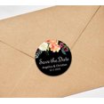 thumbnail image 3 of Darling Souvenir Round 45 Pcs Floral Save The Date Stickers Wedding Personalized Bride Groom Names And Date Envelope Seals - Black, 3 of 4