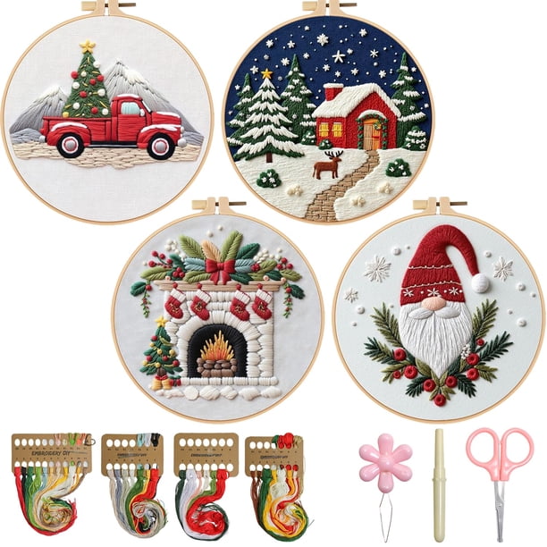 Kit de Bordado BBLYBD Navideño 4 Set con Aros y Hilos
