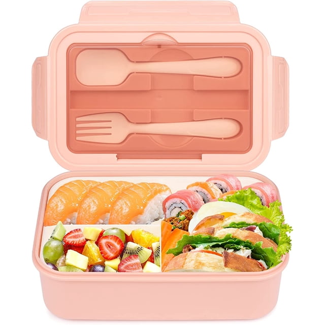Fiambrera para adultos y niños con 3 compartimentos, 1400 ml, contenedores para el almuerzo para el trabajo, caja para sándwich a prueba de fugas, apta para microondas