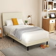 thumbnail image 5 of Homy Casa Twin Size Platform Bed Frame with LED Lights and USB Charging Station, Beige Fabric, 5 of 9