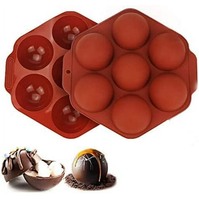 Jinsinto Hot Cocoa Bomb Mold, 2pcs 7-Cavity Large Silicone Circle Molds for Hot Chocolate Bomb, Non-Stick Food Grade Half Sphere Silicone Mold (Coffee)
