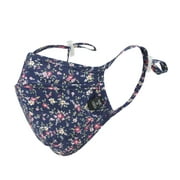 ililily Double Layer Floral Face Cover Cotton Sewn-in Mask Shield(Navy)