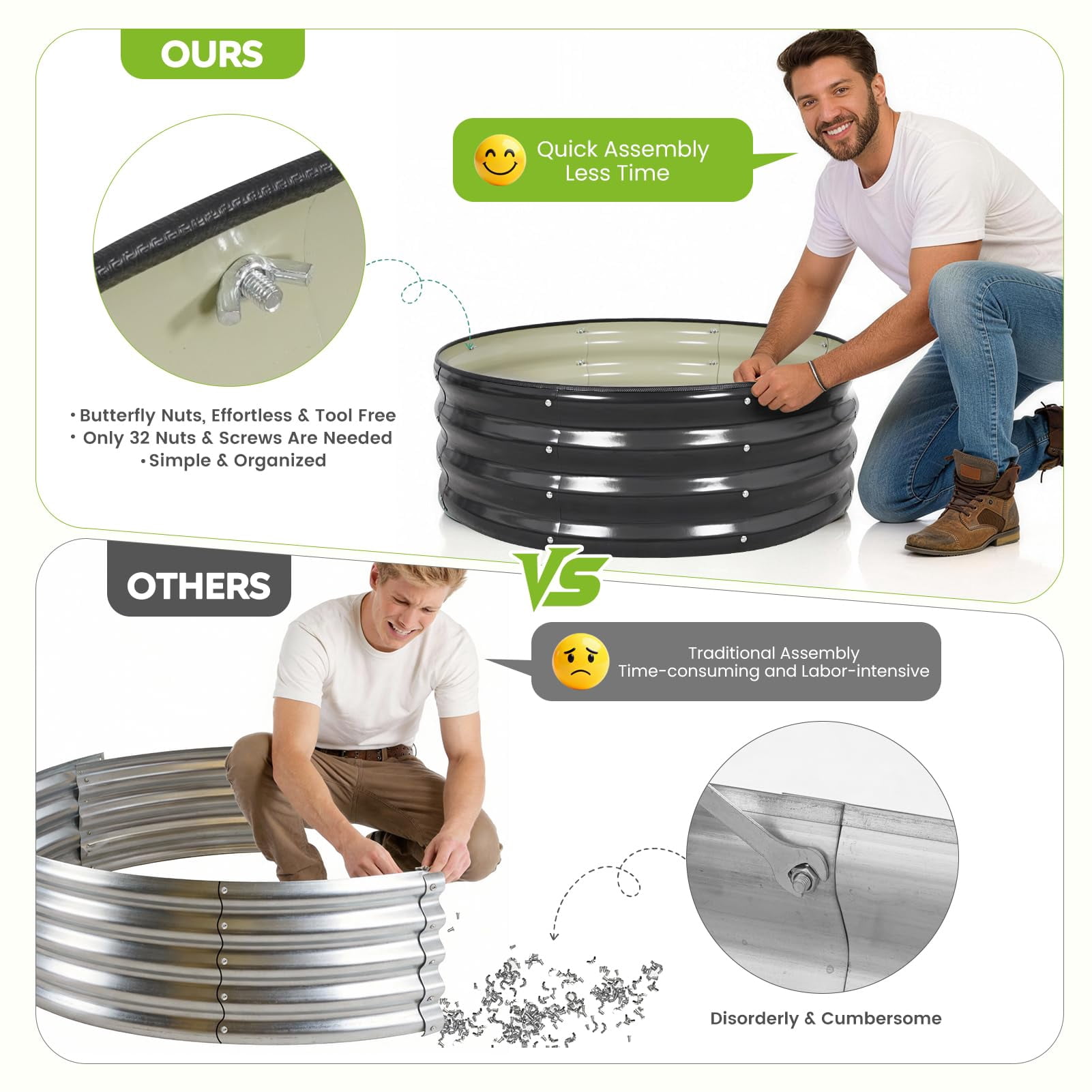 Galvanized Raised Garden Bed Outdoor, Round Metal Planter Boxes 2 Pcs, 3x3x1.4ft Steel Raised Bed Kit for Planting Vegetables, Fruits, Flowers(LotusGreen)