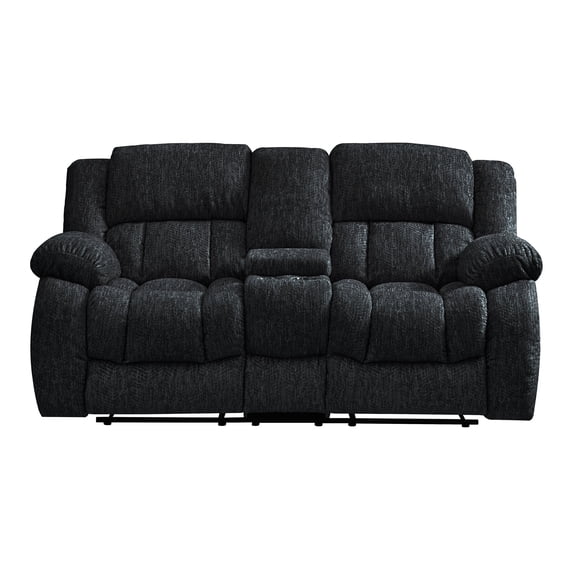 Global Furniture USA U250 Ebony Console Reclining Loveseat with Cup Holders, Plush Cushions, Modern 2-Seater Recliner Sofa