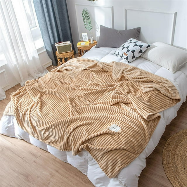 Fleece Solid Color Striped Fleece Blanket Coral Fleece Sofa Cover Blanket Air Conditioning Blanket Nap Blanket