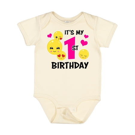 

Inktastic Its My 1st Birthday with Smiling Emoticons Gift Baby Girl Bodysuit