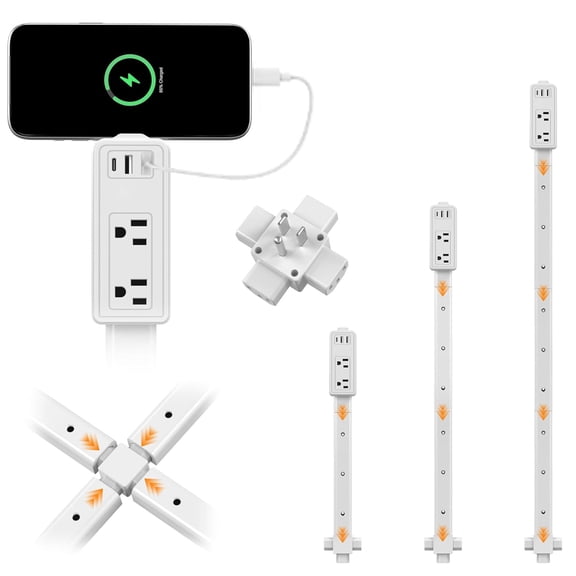 Outlet Extender Stick with USB-C & USB-A Ports, Adjustable 6-34 Inch Power Outlet Extension, 2 AC Outlets, 4-Way Electrical Plug Adapter for Hard-to-Reach Wall Outlets, Home Office Dorm Use