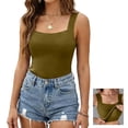 thumbnail image 2 of Womens U Neck Shapewear Built-in Bra Tank High Strechy Sleeveless Slim Fit Tops Camisole Workout Tops Green 3XL, 2 of 5